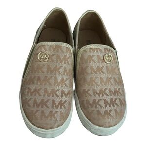 Michael Kors Girls Beige and Gold Metallic Slip-On Shoes Size 1